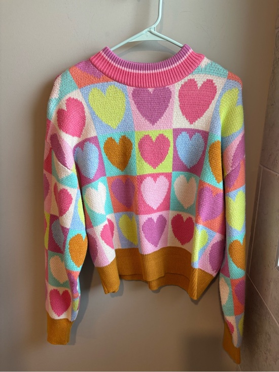 THML Sweaters - THML Multicolor Heart Crewneck Sweater - Pink, Pastel Blue & Yellow